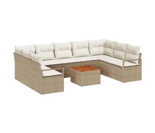 Dārza Dīvānu Komplekts 10 Pcs Bežs, Balts Liels Ratan Un Koks Vidaxl