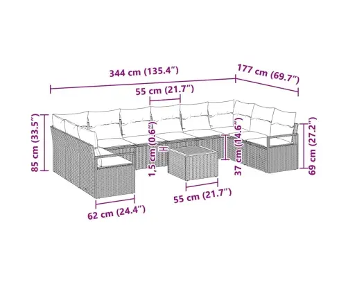 Dārza Dīvānu Komplekts 11 Pcs Pelēka Liels Vidaxl