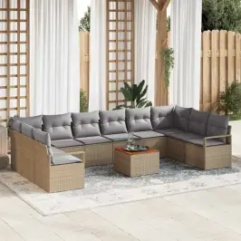 Dārza Dīvānu Komplekts 11 Pcs Bēša Un Gaiši Pelēka Vidaxl