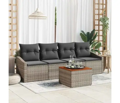 Dārza Dīvānu Komplekts 5 Pcs Pelēka 55 X 55 X 37 Cm Vītne, Koks Vidaxl