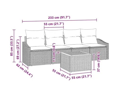 Dārza Dīvānu Komplekts 5 Pcs Pelēka 55 X 55 X 37 Cm Vītne, Koks Vidaxl