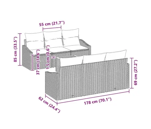 Sodo Sofų Rinkinys 7 Pcs Juoda