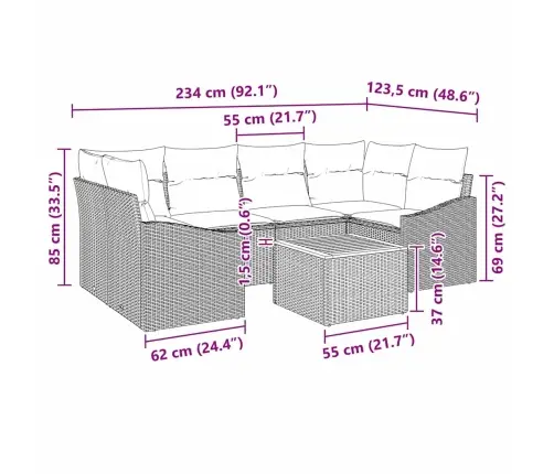 Dārza Dīvānu Komplekts 7 Pcs Pelēka 55 X 55 X 37 Cm Vidaxl