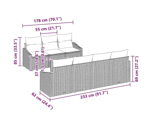 Aia Diivanikomplekt 8 Pcs Beež Ja Heledhall Polürotang