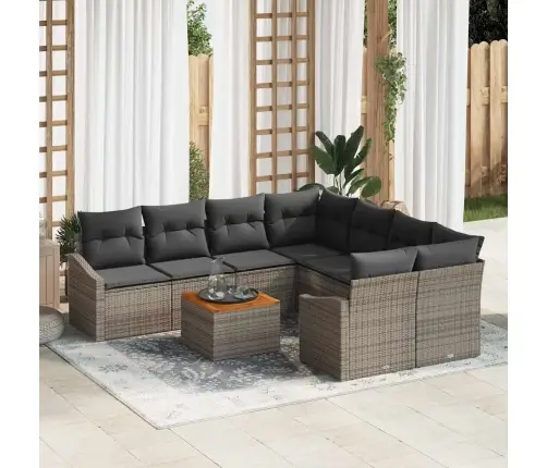Dārza Dīvānu Komplekts 9 Pcs Pelēka 55 X 55 X 37 Cm Rotangpalma Vidaxl