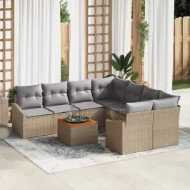 Sodo Sofų Rinkinys 9 Pcs Smėlio Ir Šviesiai Pilkos Spalvos