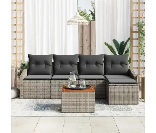 Sodo Sofų Rinkinys Su Saugykla 6 Pcs Pilka Poliratanas