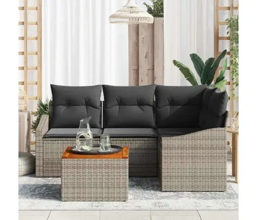 Sodo Sofų Rinkinys Su Saugykla 5 Pcs Pilka Poliratanas