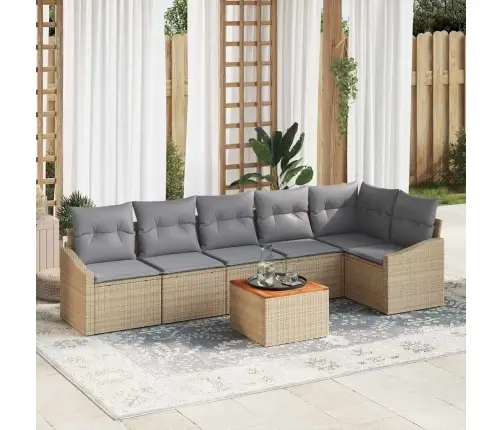 Sodo Sofų Rinkinys 7 Pcs Bežinė Ir Šviesiai Pilka Poliratanas