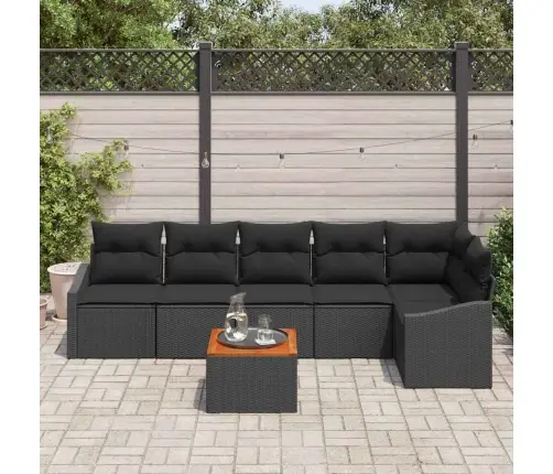 Sodo Sofų Rinkinys Su Saugykla 7 Pcs Juoda Poliratanas