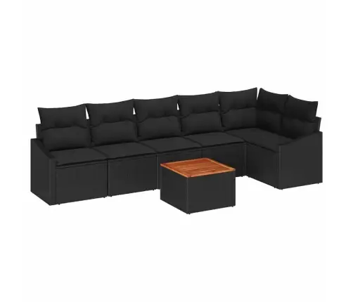 Sodo Sofų Rinkinys Su Saugykla 7 Pcs Juoda Poliratanas