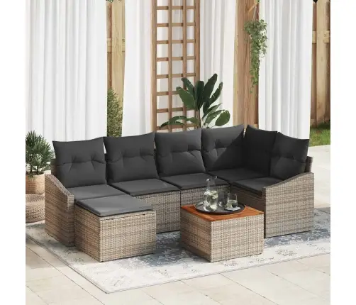 Sodo Sofų Rinkinys Su Saugykla 7 Pcs Pilka Poliratanas