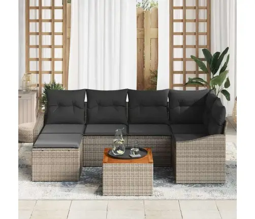 Sodo Sofų Rinkinys Su Saugykla 7 Pcs Pilka Poliratanas