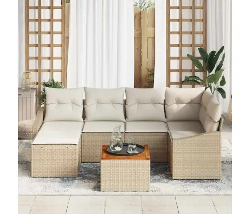 Dārza Dīvānu Komplekts 7 Pcs Bežs, Balts 55 X 55 X 37 Cm Vidaxl