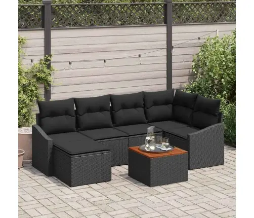 Sodo Sofų Rinkinys Su Saugykla 7 Pcs Juoda Poliratanas