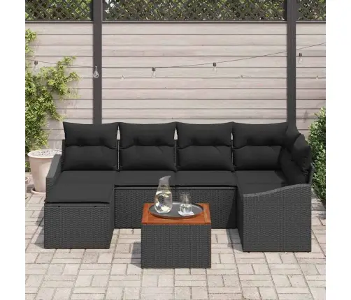 Sodo Sofų Rinkinys Su Saugykla 7 Pcs Juoda Poliratanas