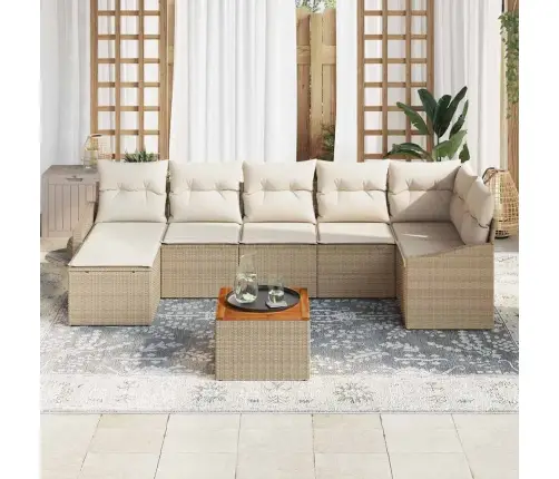 Sodo Sofų Rinkinys 8 Pcs Smėlio Ir Balta