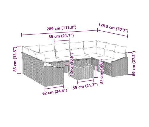Dārza Dīvānu Komplekts 10 Pcs Melns, Balts 55 X 55 X 37 Cm Vidaxl