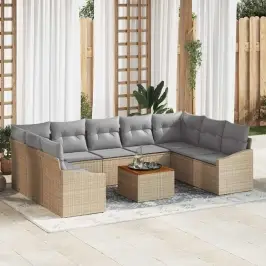 Dārza Dīvānu Komplekts 10 Pcs Bēša Un Gaiši Pelēka Poliratāns Vidaxl