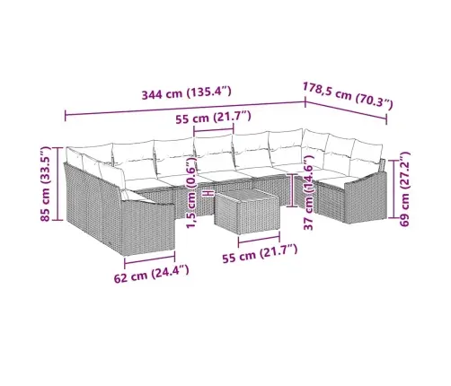 Dārza Dīvānu Komplekts 11 Pcs Pelēka Vidaxl