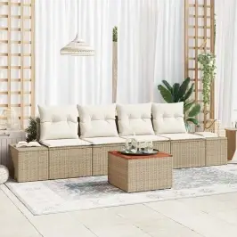 Dārza Dīvānu Komplekts 5 Pcs Bēšs Un Balts Vidaxl