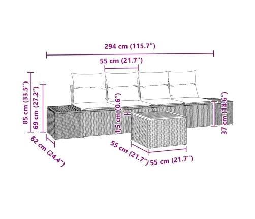 Dārza Dīvānu Komplekts 5 Pcs Melna 55 X 55 X 37 Cm Vidaxl