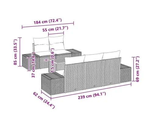 Dārza Dīvānu Komplekts 6 Pcs Melns, Balts 55 X 55 X 37 Cm Vidaxl