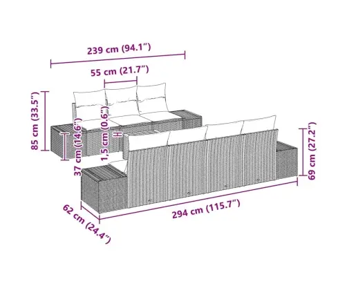 Dārza Dīvānu Komplekts 8 Pcs Pelēka 55 X 55 X 37 Cm Vidaxl