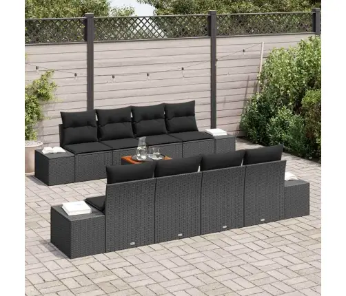 Sodo Sofų Rinkinys Su Saugykla 9 Pcs Juoda Poliratanas