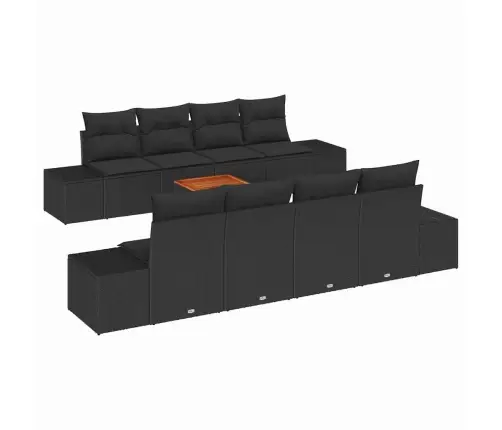 Sodo Sofų Rinkinys Su Saugykla 9 Pcs Juoda Poliratanas