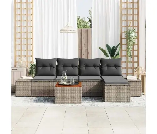 Dārza Dīvānu Komplekts 6 Pcs Pelēka Ratanā, Poliestera Spilveni Vidaxl