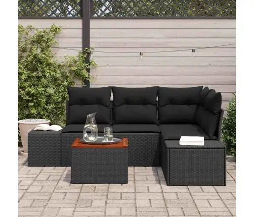 Sodo Sofų Rinkinys Su Saugykla 5 Pcs Juoda Poliratanas