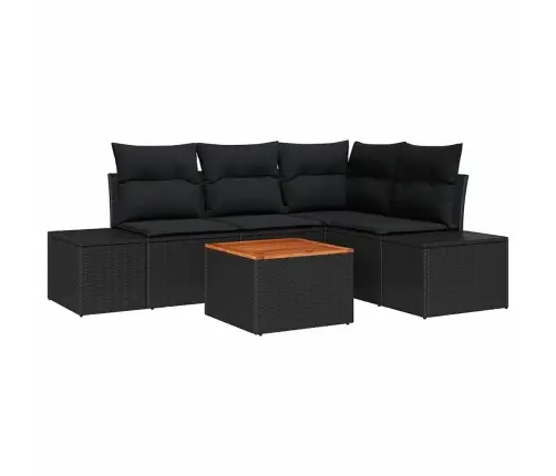 Sodo Sofų Rinkinys Su Saugykla 5 Pcs Juoda Poliratanas