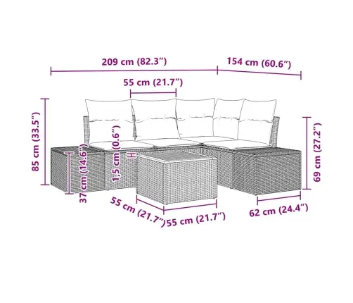 Sodo Sofų Rinkinys Su Saugykla 5 Pcs Juoda Poliratanas