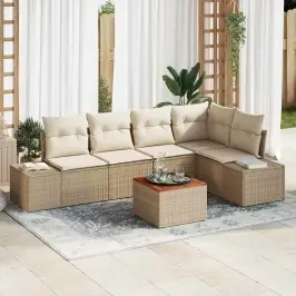 Dārza Dīvānu Komplekts 6 Pcs Bēšs Un Balts Vidaxl