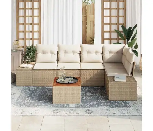 Dārza Dīvānu Komplekts 6 Pcs Beige Un Balts Kratīšana, Audums Vidaxl