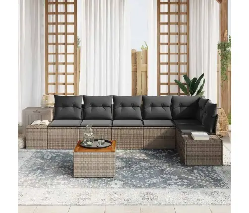 Dārza Dīvānu Komplekts 7 Pcs Pelēka Ratanas, Poliesters Vidaxl