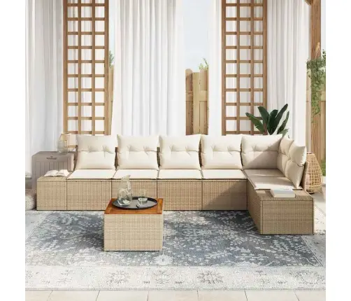 Sodo Sofų Rinkinys 7 Pcs Bežinė Ir Kreminė Poliratanas