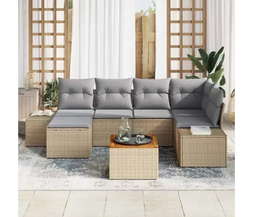 Dārza Dīvānu Komplekts 7 Pcs Beige, Gaiši Pelēks Vidaxl