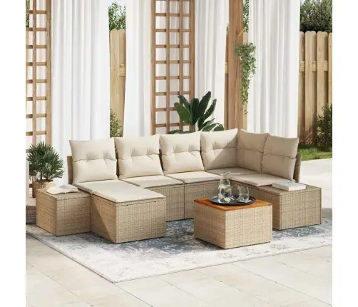 Dārza Dīvānu Komplekts 7 Pcs Beige Un Balts Rattan Un Audums Vidaxl