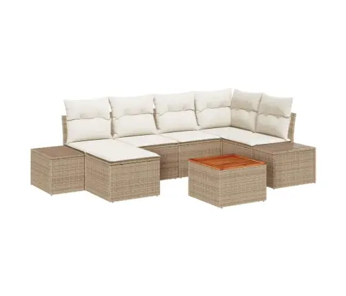 Dārza Dīvānu Komplekts 7 Pcs Beige Un Balts Rattan Un Audums Vidaxl