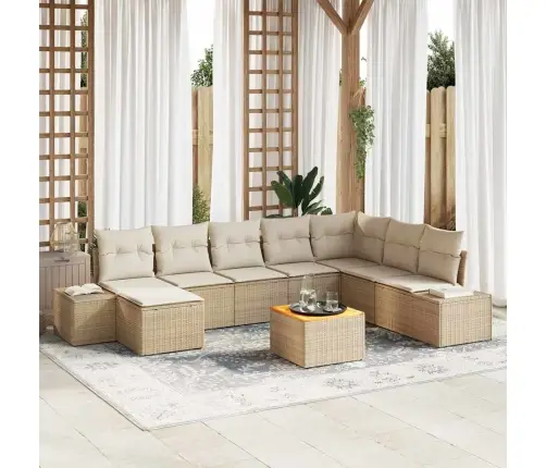 Sodo Sofų Rinkinys 9 Pcs Smėlio Ir Balta