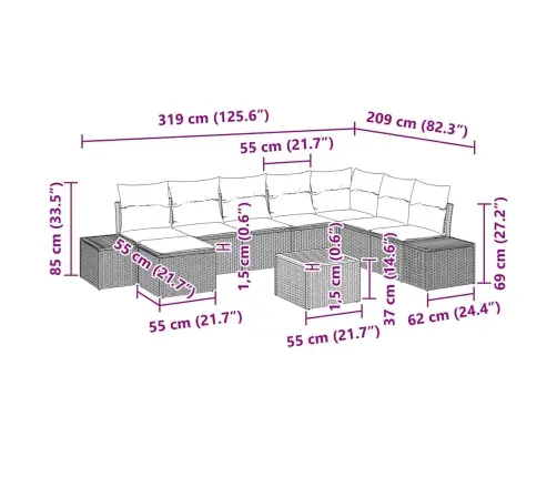 Dārza Dīvānu Komplekts 9 Pcs Melna Vidaxl