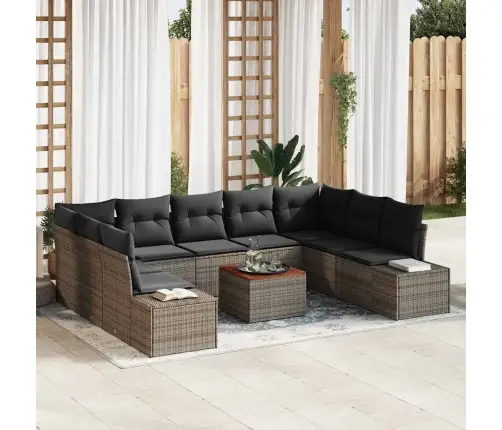 Dārza Dīvānu Komplekts 10 Pcs Pelēka Rotangpalma & Stikls Vidaxl Dārza Dīvānu Komplekts 10 Pcs Pelēka Rotangpalma & Stikls Vidaxl