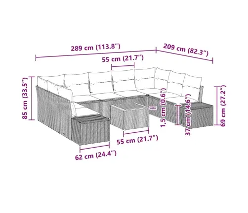 10 Daļu Dārza Dīvānu Komplekts 10 Pcs Beige, Gaiši Pelēks Vidaxl