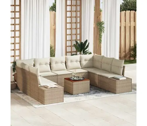 Dārza Dīvānu Komplekts 10 Pcs Beige Un Balts Vidaxl