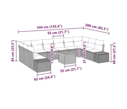 Dārza Dīvānu Komplekts 11 Pcs Pelēka Rotangpalma & Poliesters Vidaxl