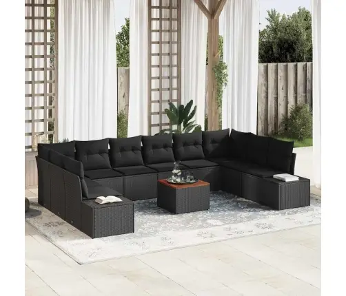 Dārza Dīvānu Komplekts 11 Pcs Melna Ratanā, Poliestera Audums Vidaxl