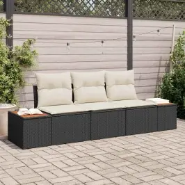 Dārza Dīvānu Komplekts Ar Spilvenu 3 Pcs Melna Un Krēmkrāsas Vidaxl