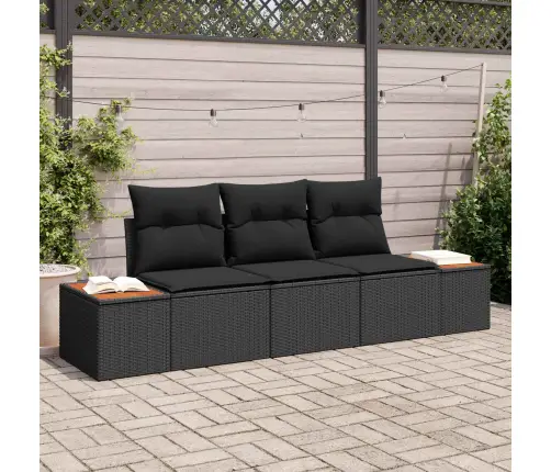 3 Gabalu Dārza Dīvānu Komplekts Ar Spilveniem Melns Poli Rotangpalma Vidaxl